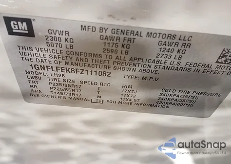 2015 Chevrolet Equinox 1Lt z USA, uszkodzony, nr VIN 1GNFLFEK8FZ111082